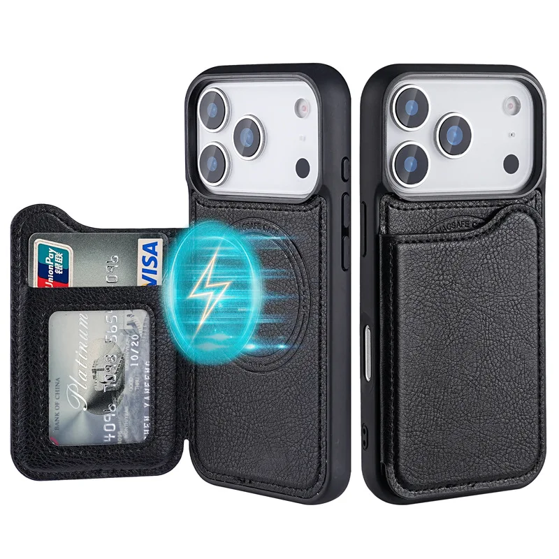 Leather Wallet Card Holder Phone Cover - 아이폰 17 에어, 16, 15 플러스,