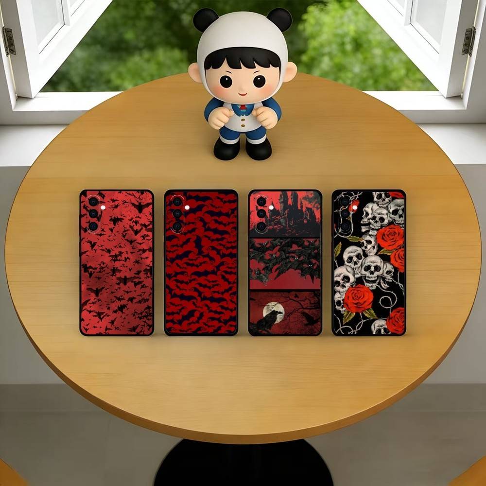 Vintage Floral Pattern Soft Case - 빈티지 레드 박쥐 해골 트렌디 패턴