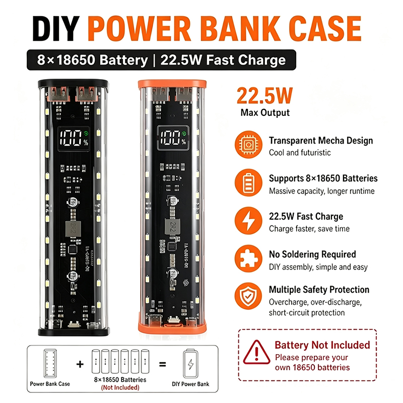 USB Type-C 포트 디자인, 8개의 18650 배 - Power Banks 리뷰 및 가격