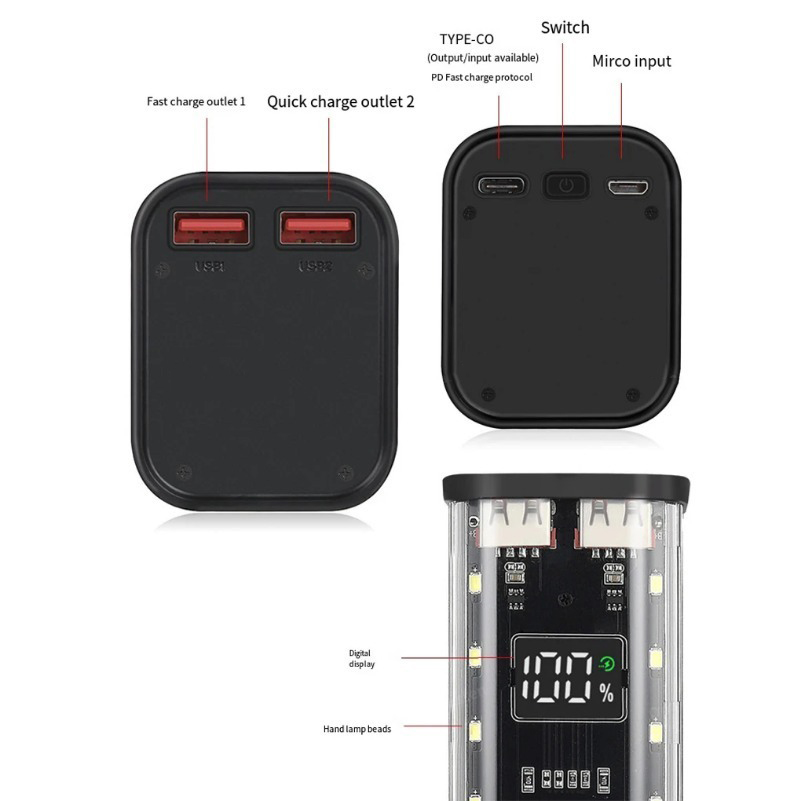 USB Type-C 포트 디자인, 8개의 18650 배 - Power Banks 리뷰 및 가격